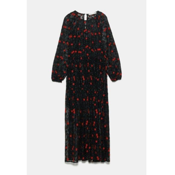 Sold ZARA OVERSIZED EMBROIDERED SHEER FLORAL DRESS - Picture 4 of 4